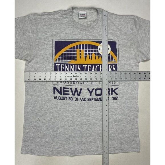 VINTAGE Tennis Conference New York 1991 Graphic T-shirt Men XL Gray NYC 90s - Picture 5 of 5